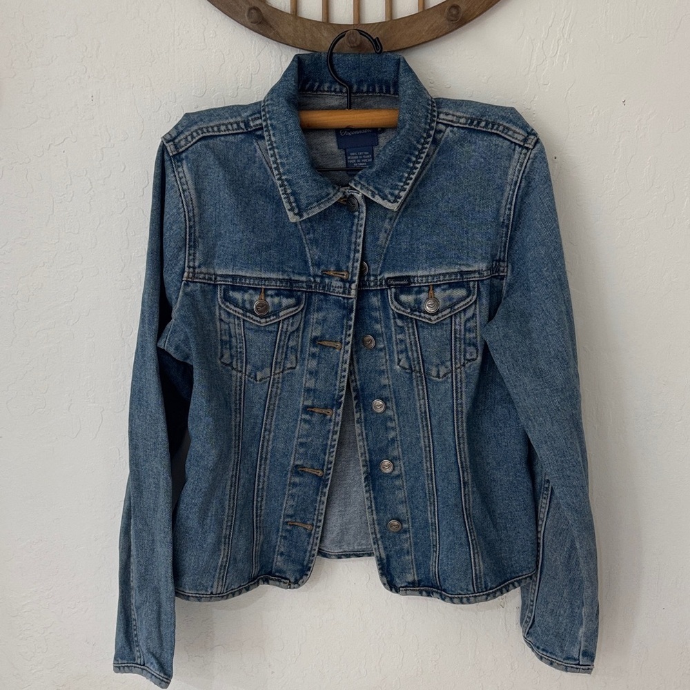 Vintage Faconnable Medium 100% Cotton Fitted Denim Jacket Light Waist Flare